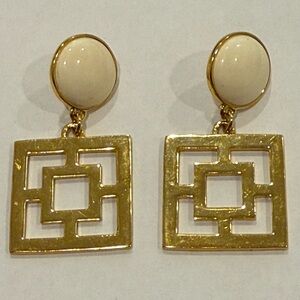 Trina Turk Gold and Cream Square Drop Earrings